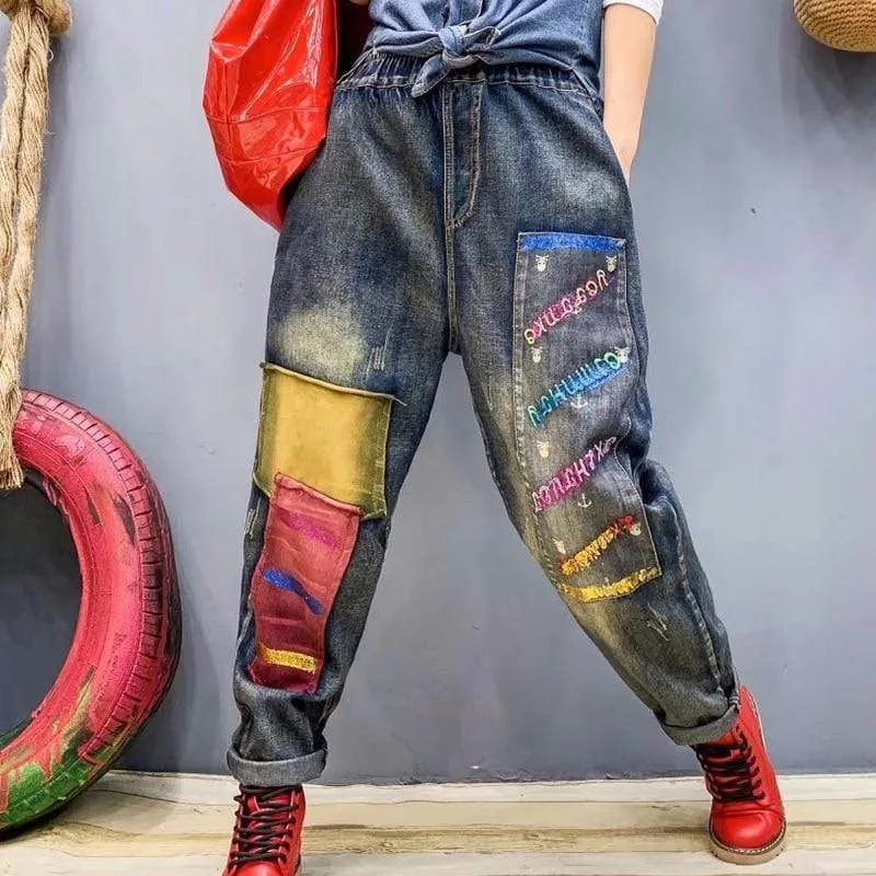 High Waisted Boyfriend Patchwork Jeans