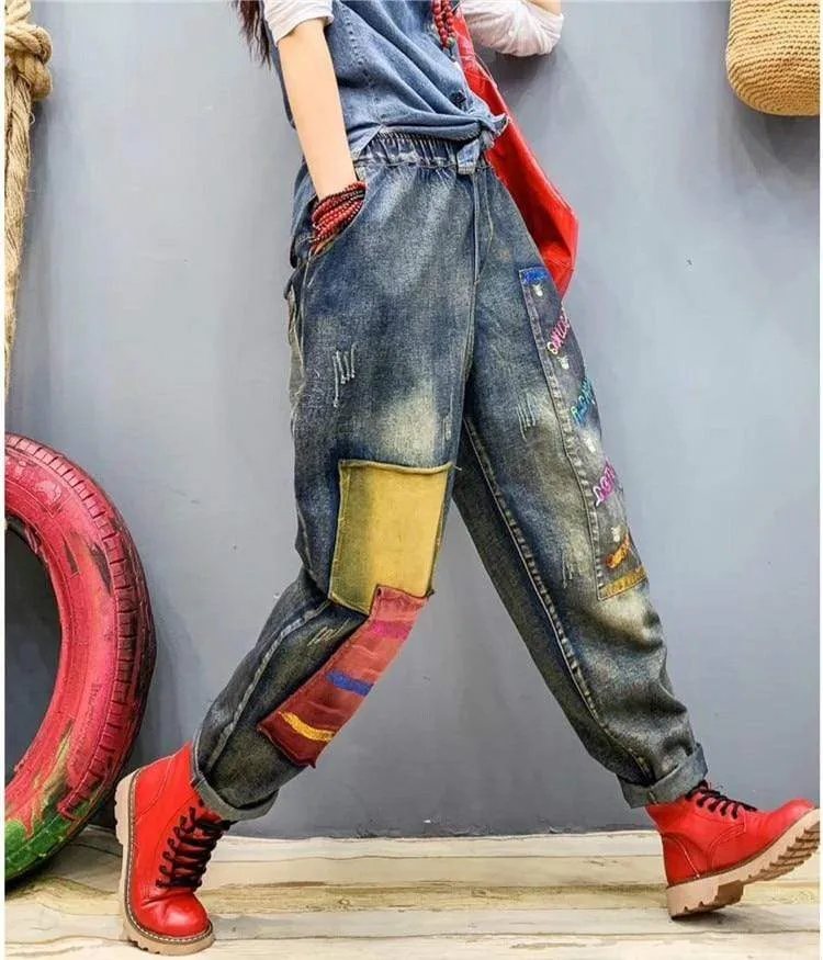 High Waisted Boyfriend Patchwork Jeans