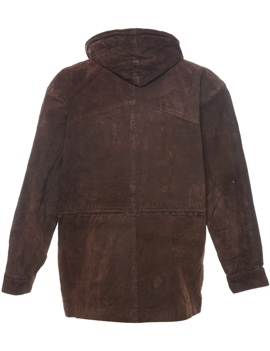 Hooded Dark Brown Suede Jacket - L