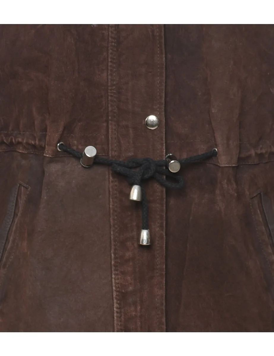 Hooded Dark Brown Suede Jacket - L