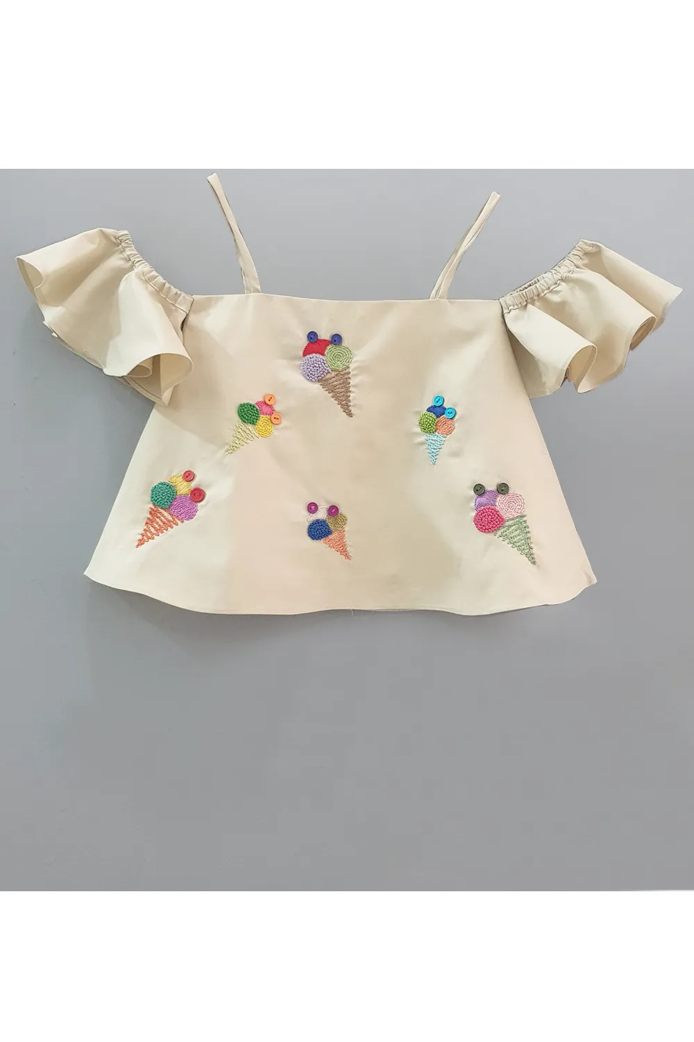 Icecream embroidered cold shoulder top