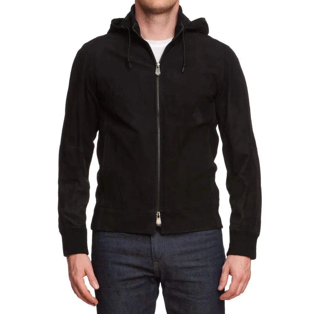 Jaxith Black Suede Hooded Leather Jacket