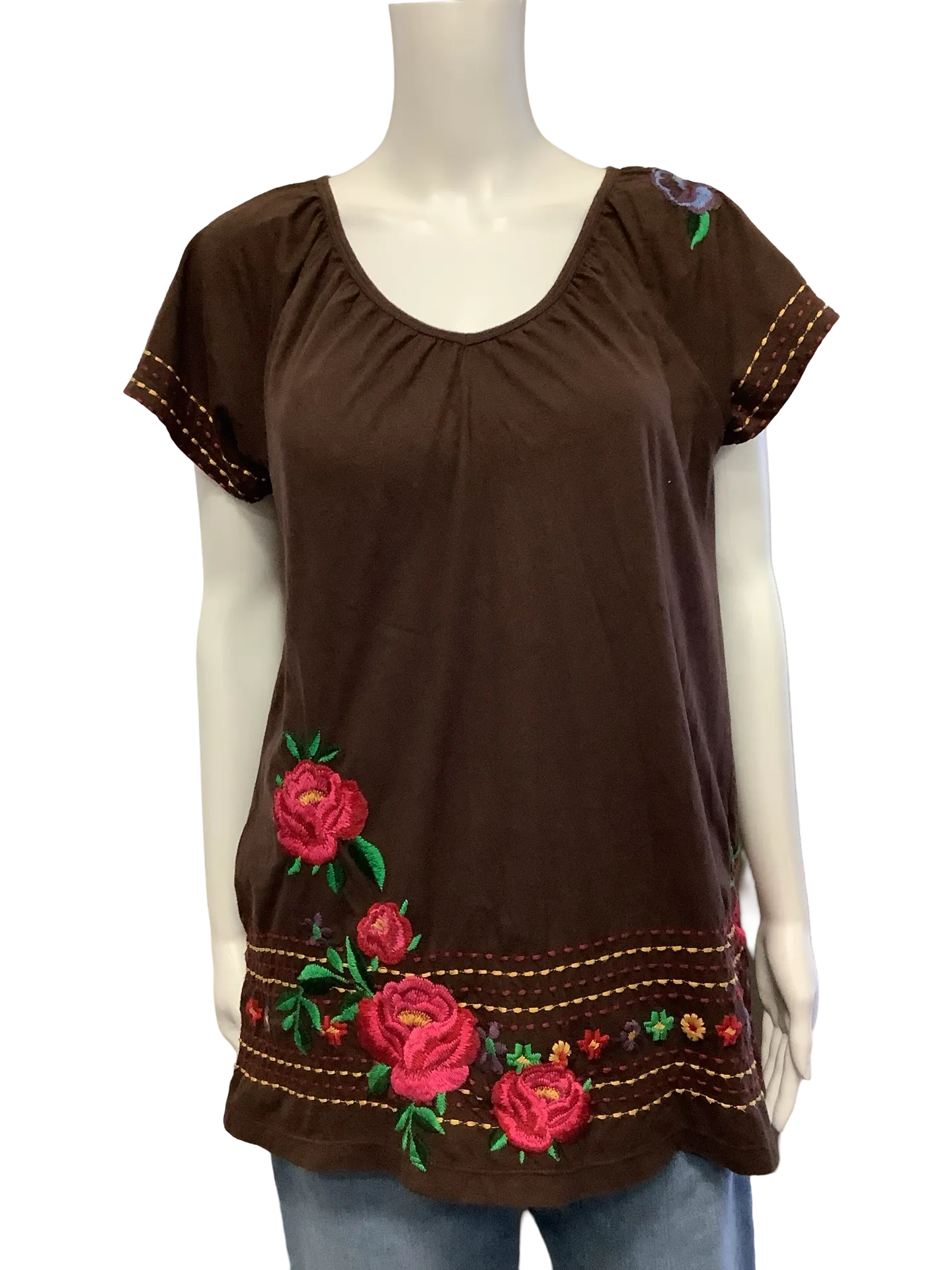 Johnny Was Los Angeles Joy Love Light V Neck Top Neutral Size: S