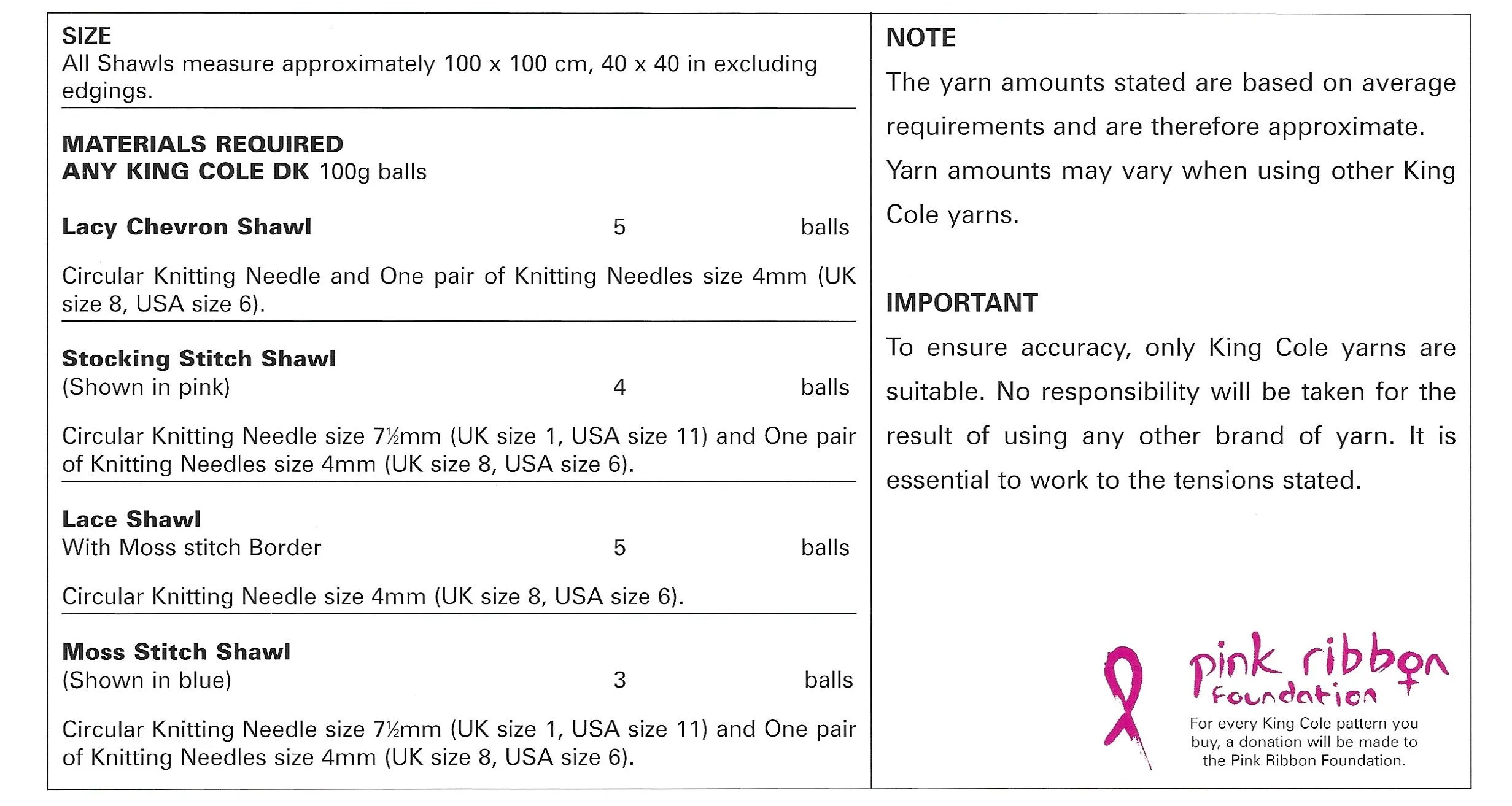 King Cole 2799 Shawls DK Knitting Pattern