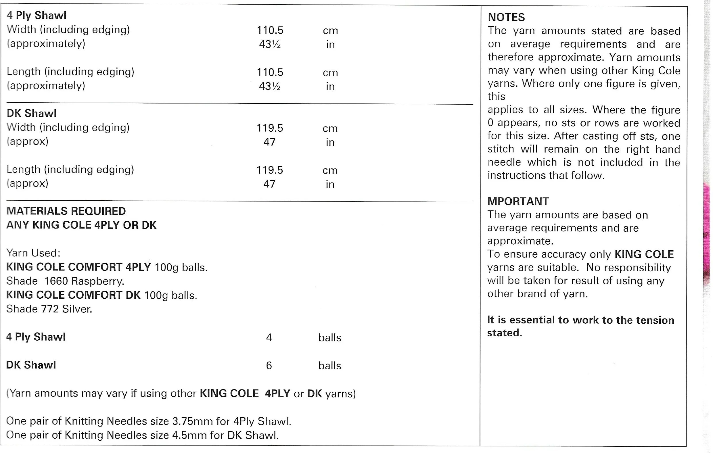 King Cole 4211 Shawls 4Ply & DK Knitting Pattern