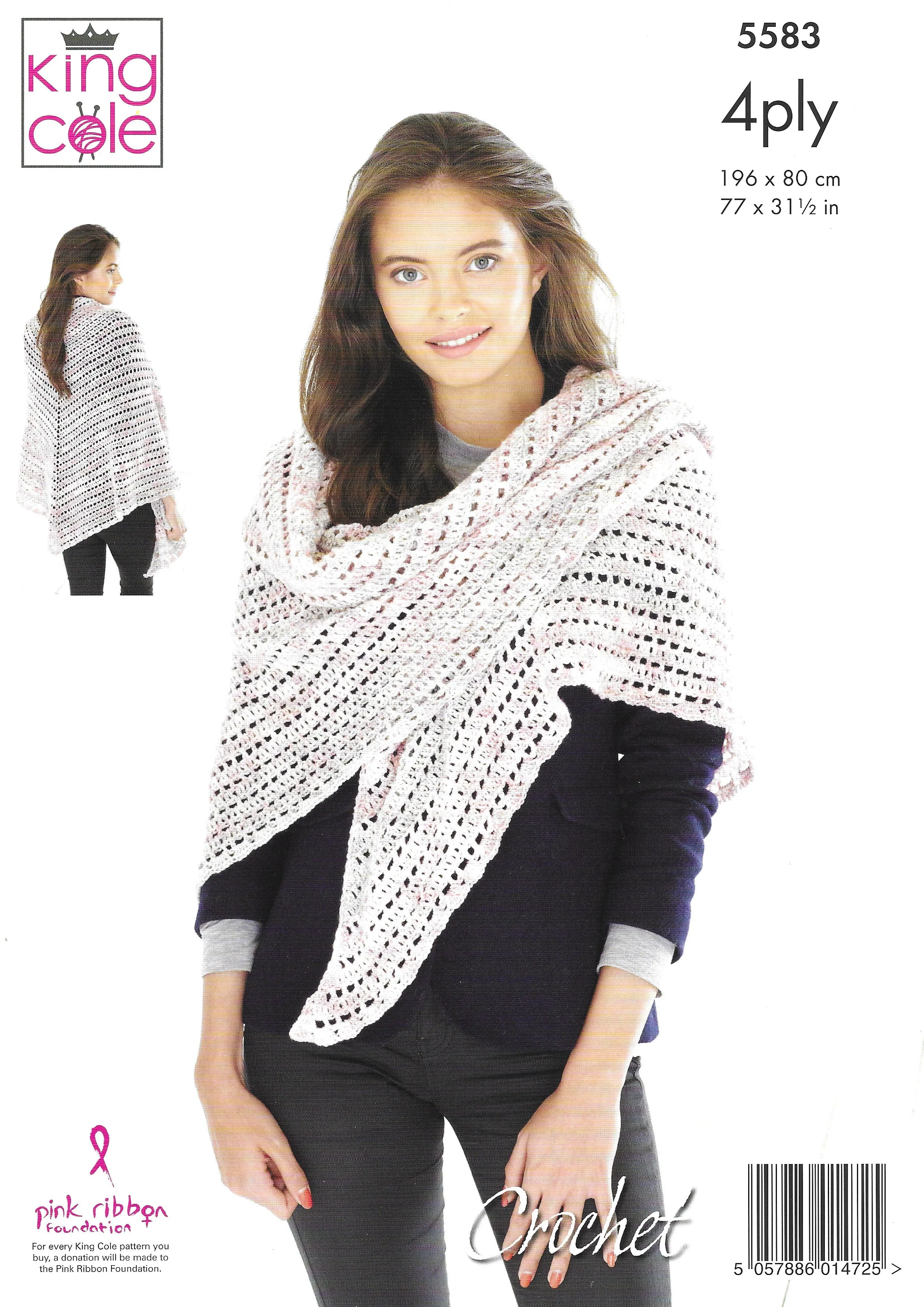 King Cole 5583 Shawls 4ply Crochet Pattern