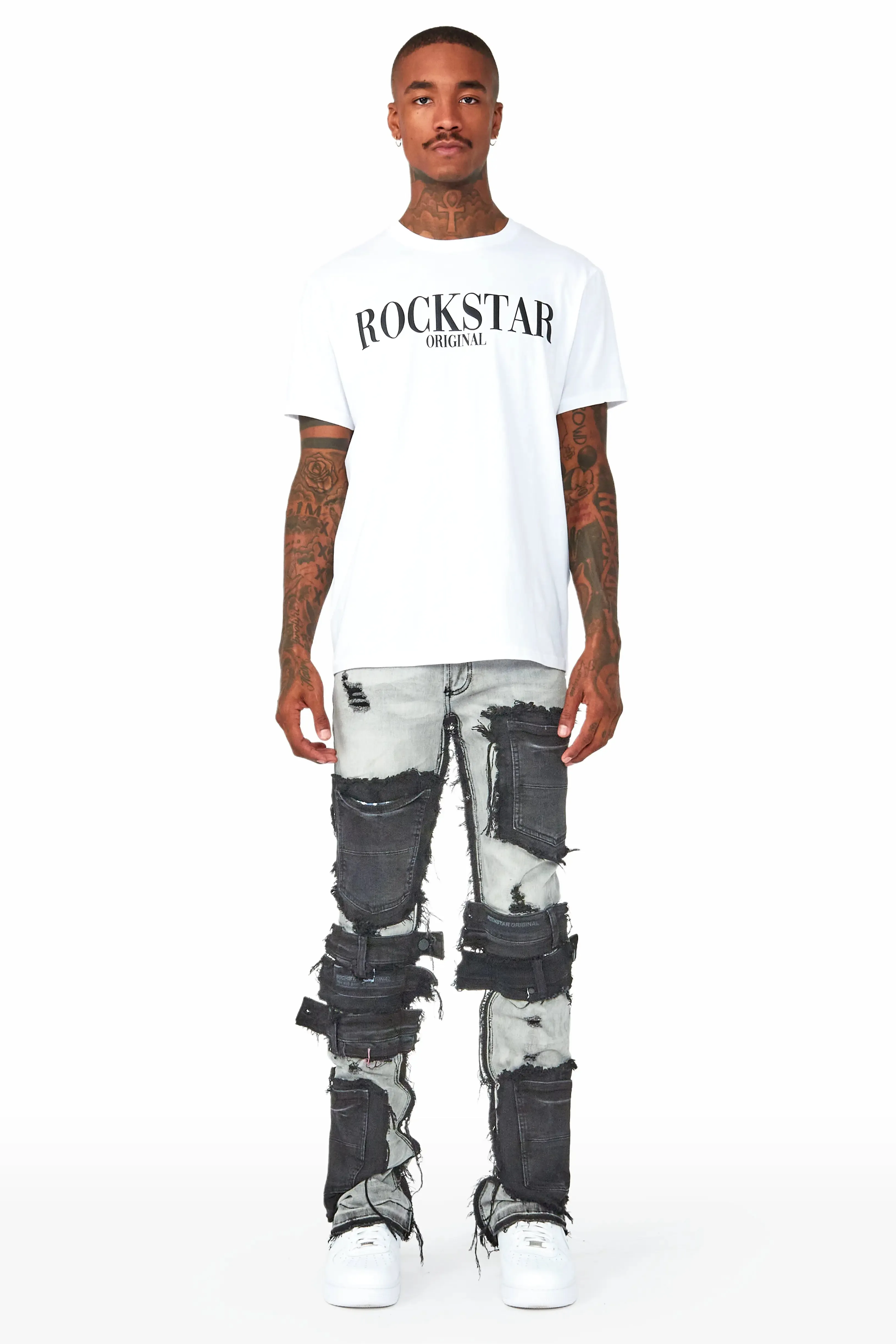 Kurt Grey/Black Patchwork Stacked Flare Jean