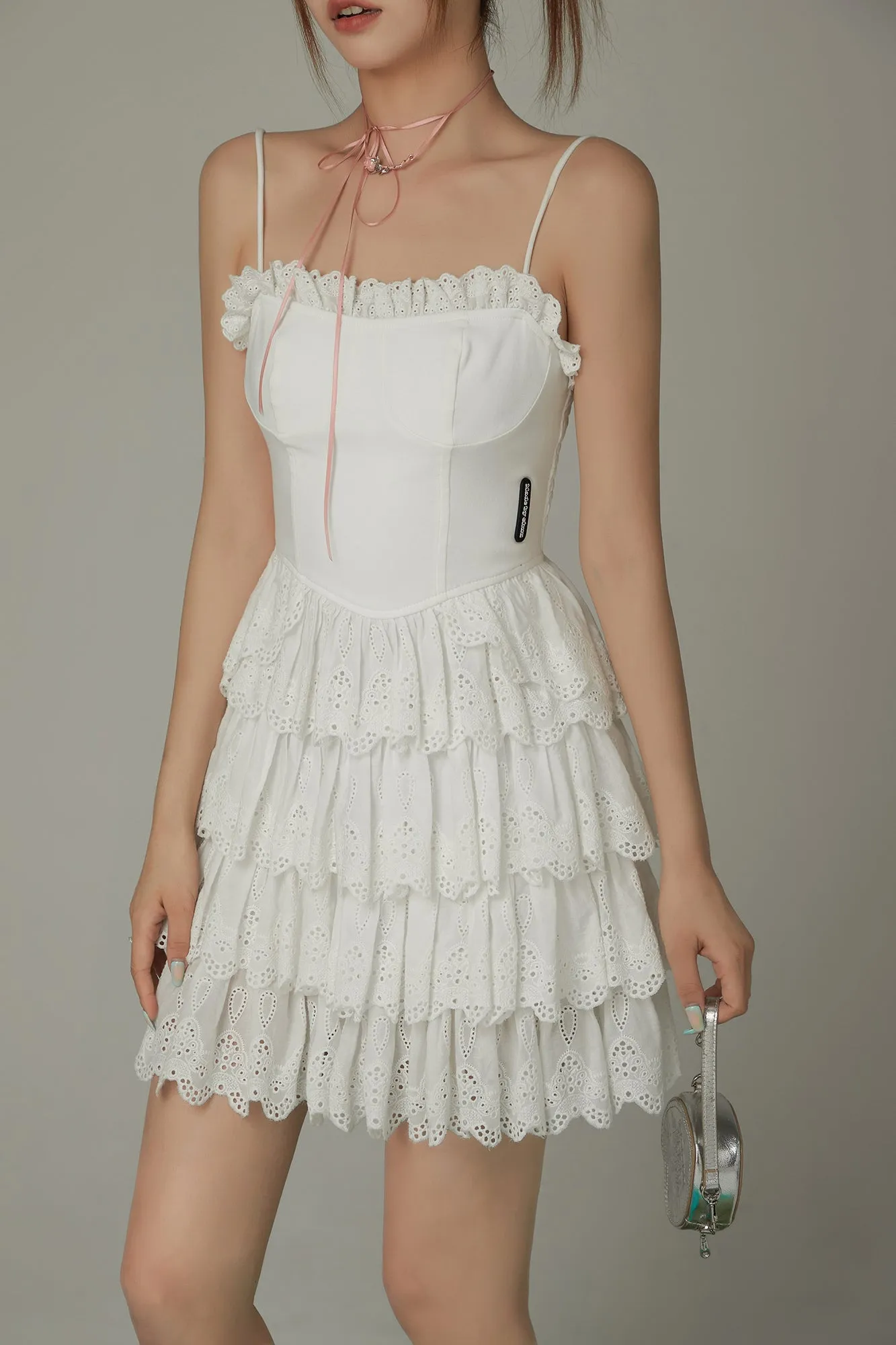 Lace Layered Ruffle Corset Strap Mini Dress