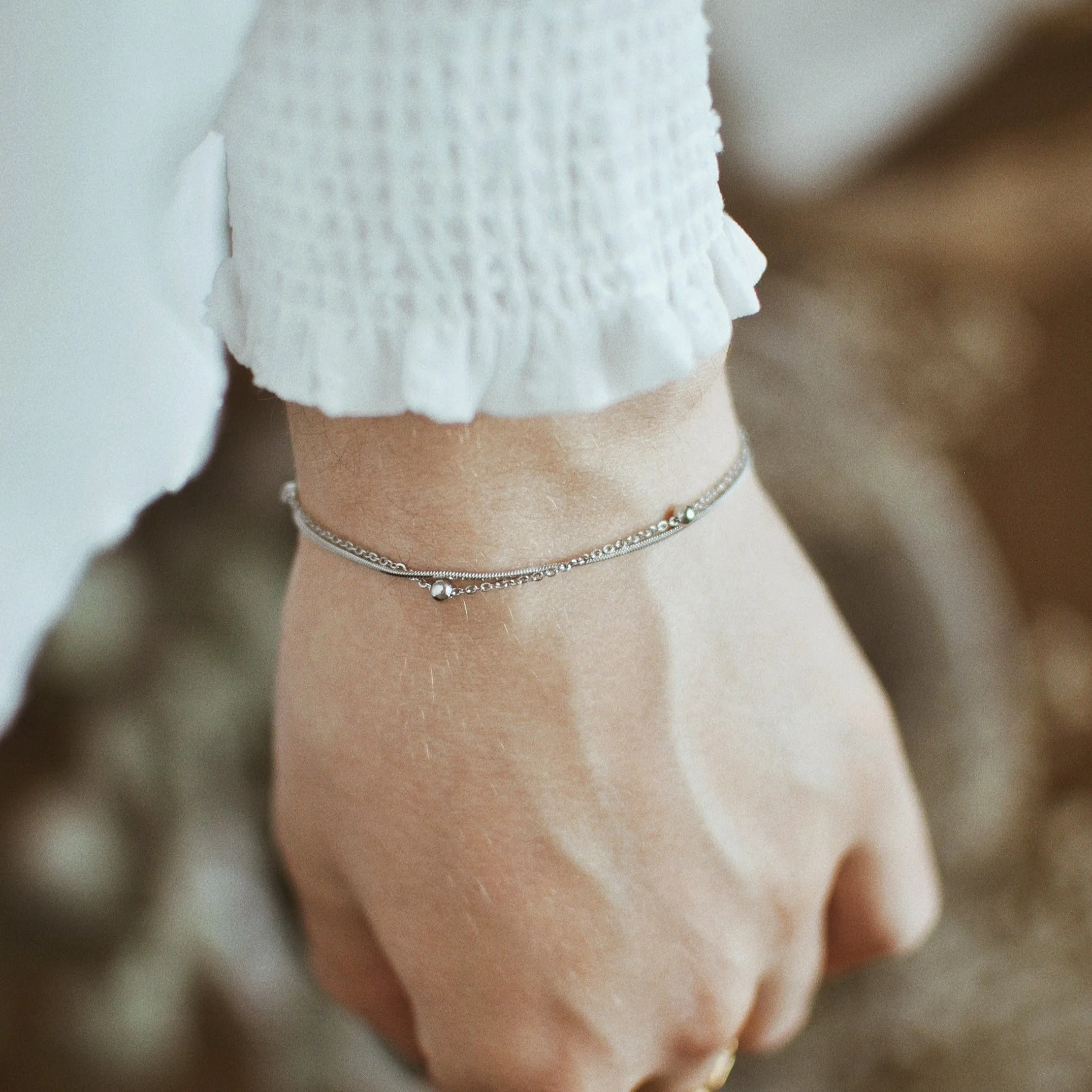 Layered Bobble Chain Bracelet Silver