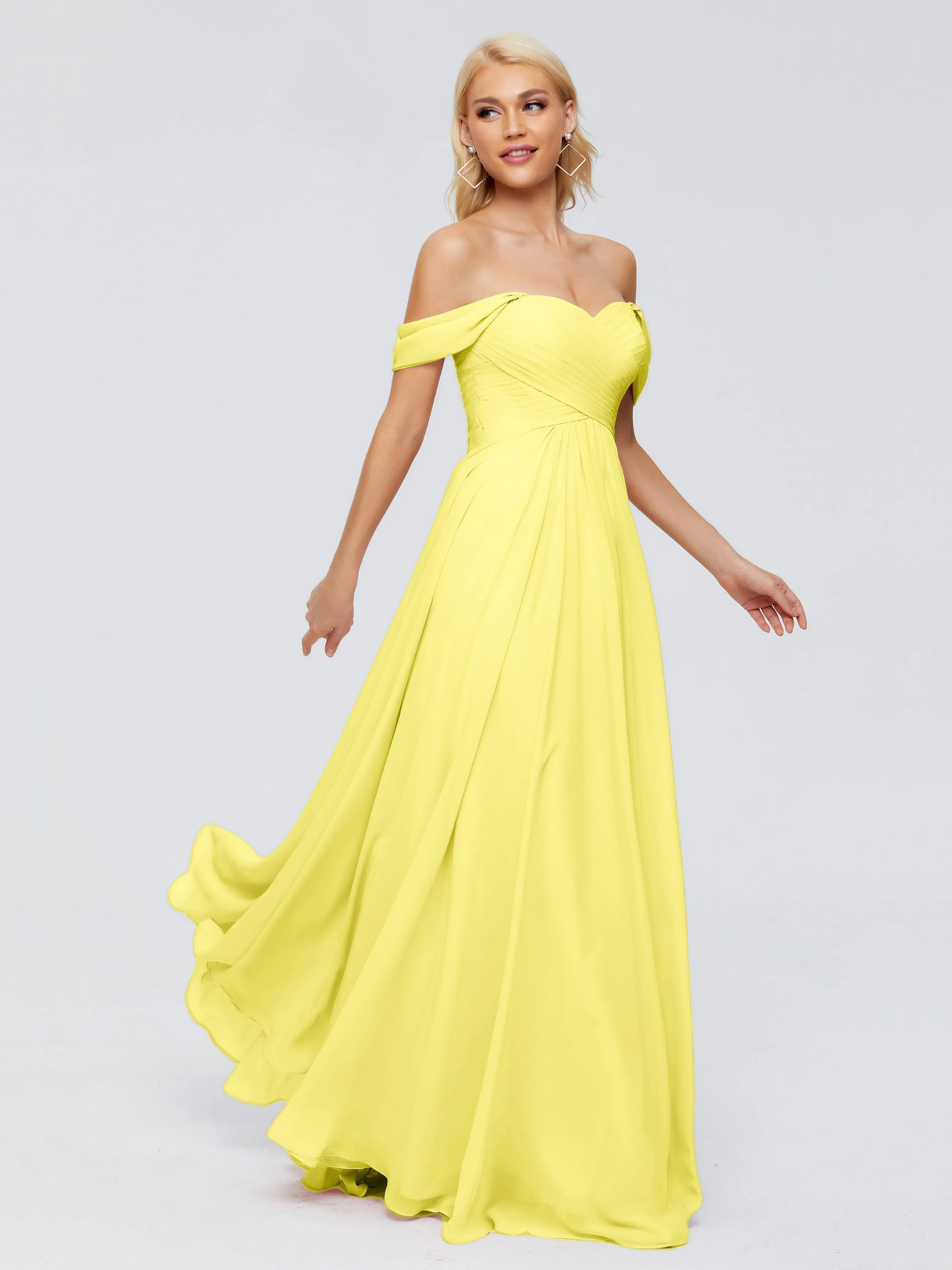 Lemon Yellow Bridesmaid Dress Trinity Gorgeous Off The Shoulder Long Chiffon Bridesmaid Dresses