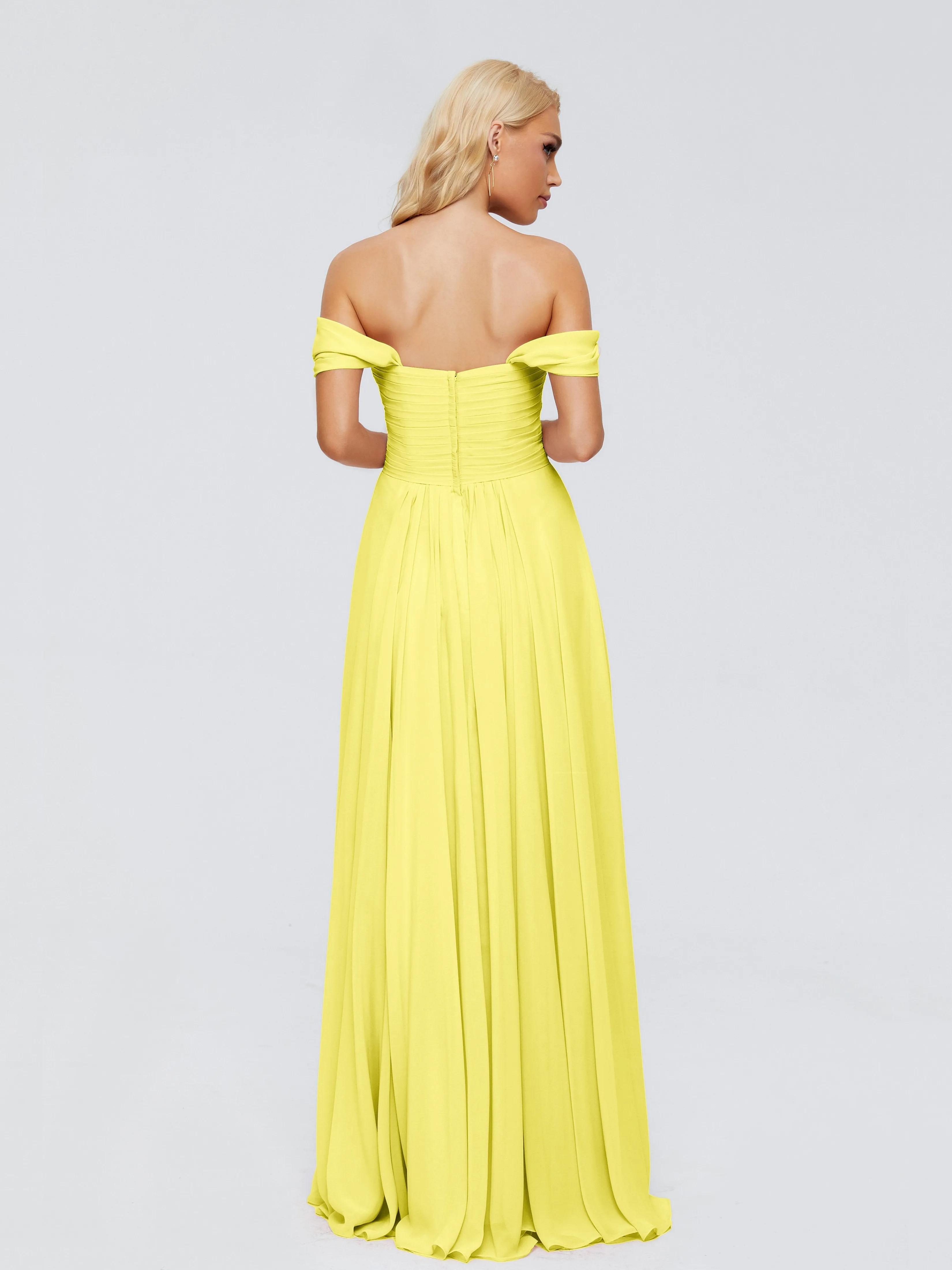 Lemon Yellow Bridesmaid Dress Trinity Gorgeous Off The Shoulder Long Chiffon Bridesmaid Dresses