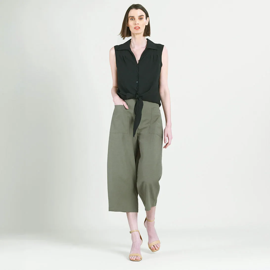 Linen Knit - Front Pocket Low Drop Cropped Pant - Olive - Final Sale!