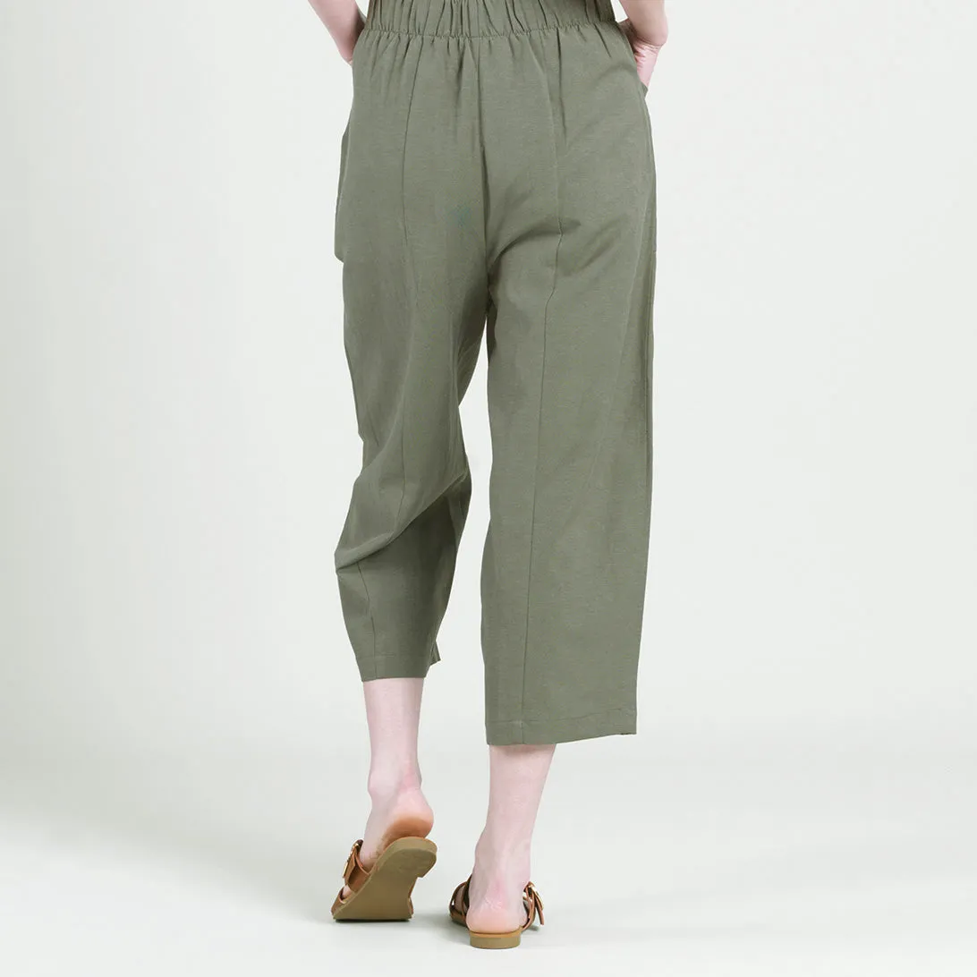 Linen Knit - Front Pocket Low Drop Cropped Pant - Olive - Final Sale!