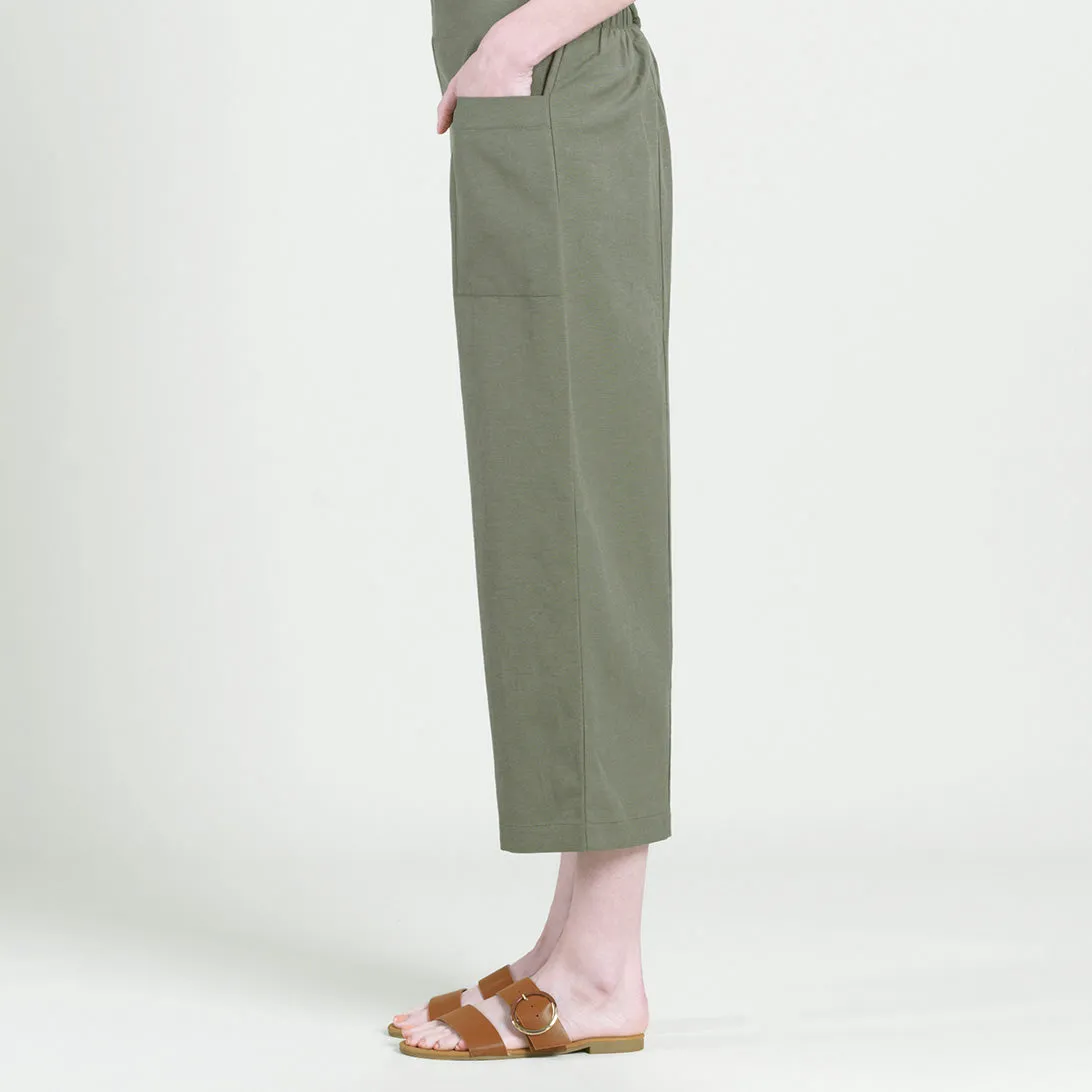 Linen Knit - Front Pocket Low Drop Cropped Pant - Olive - Final Sale!