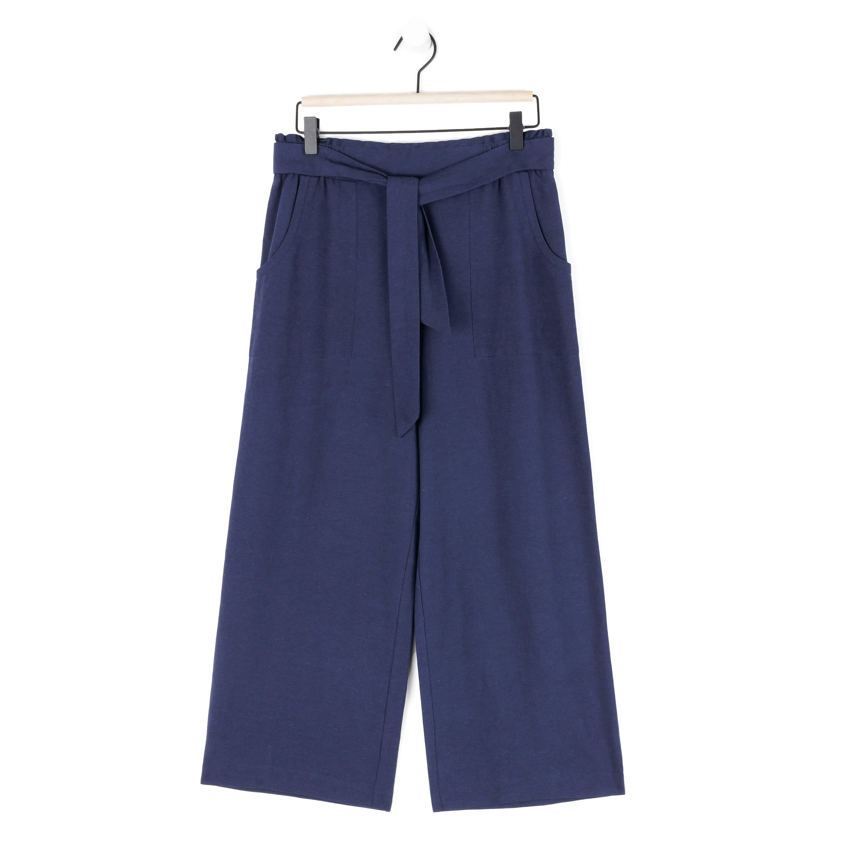 Linen Knit - Tie Waist Cropped Pant - Navy - Final Sale!