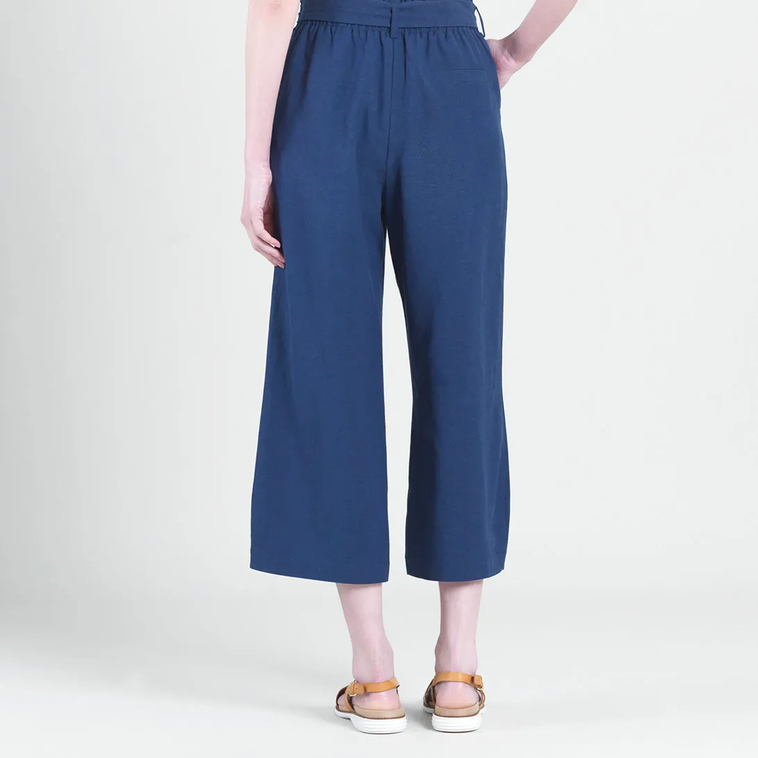 Linen Knit - Tie Waist Cropped Pant - Navy - Final Sale!