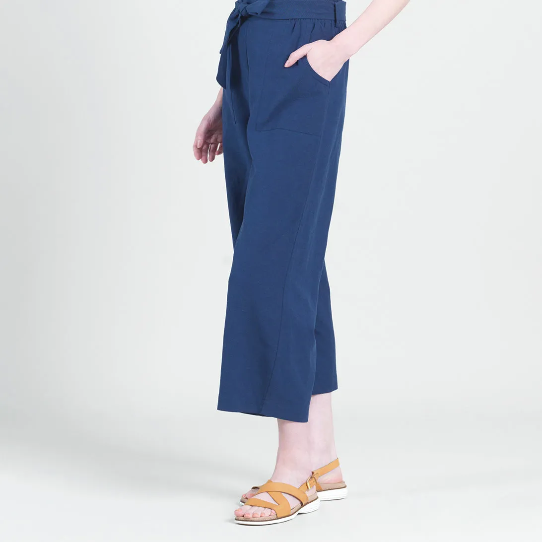 Linen Knit - Tie Waist Cropped Pant - Navy - Final Sale!