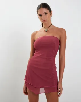 Mahali Bandeau Mesh Mini Dress in Raspberry