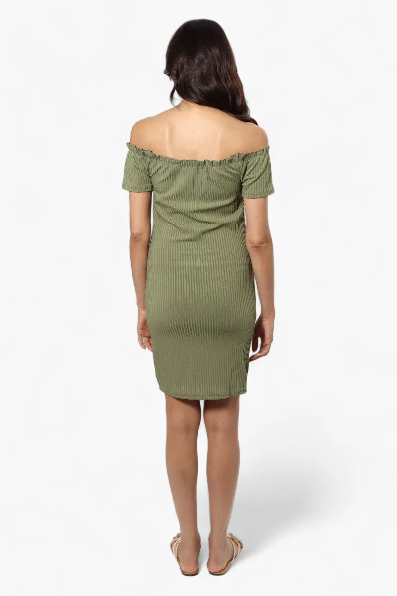 Majora Ribbed Off Shoulder Day Dress - Green