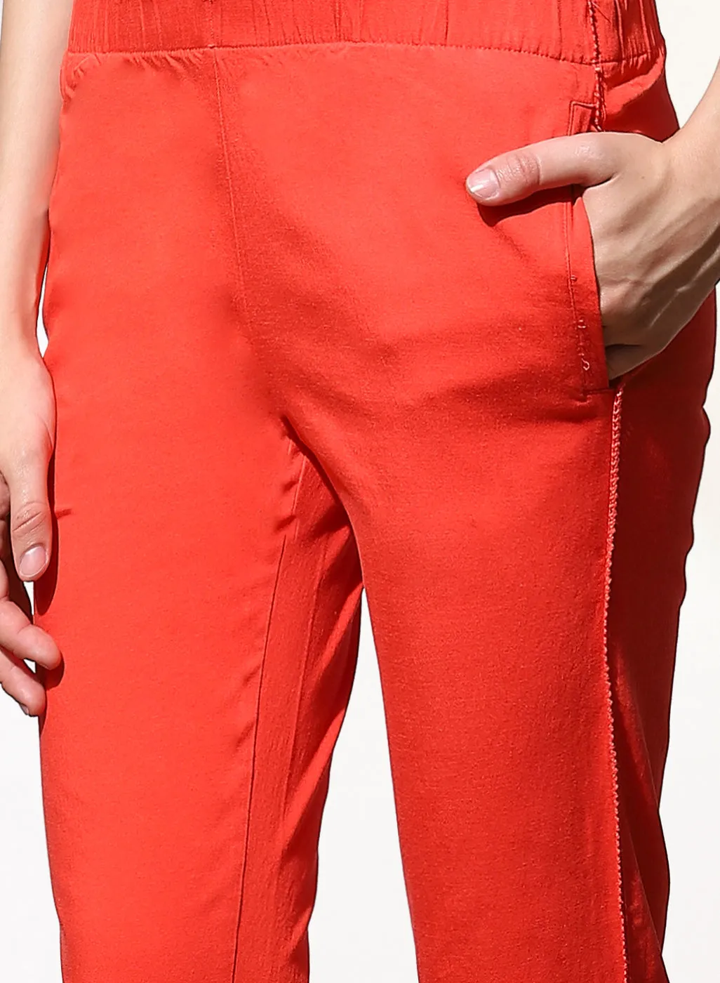 Mia Orange Relaxed Fit Pants for Women