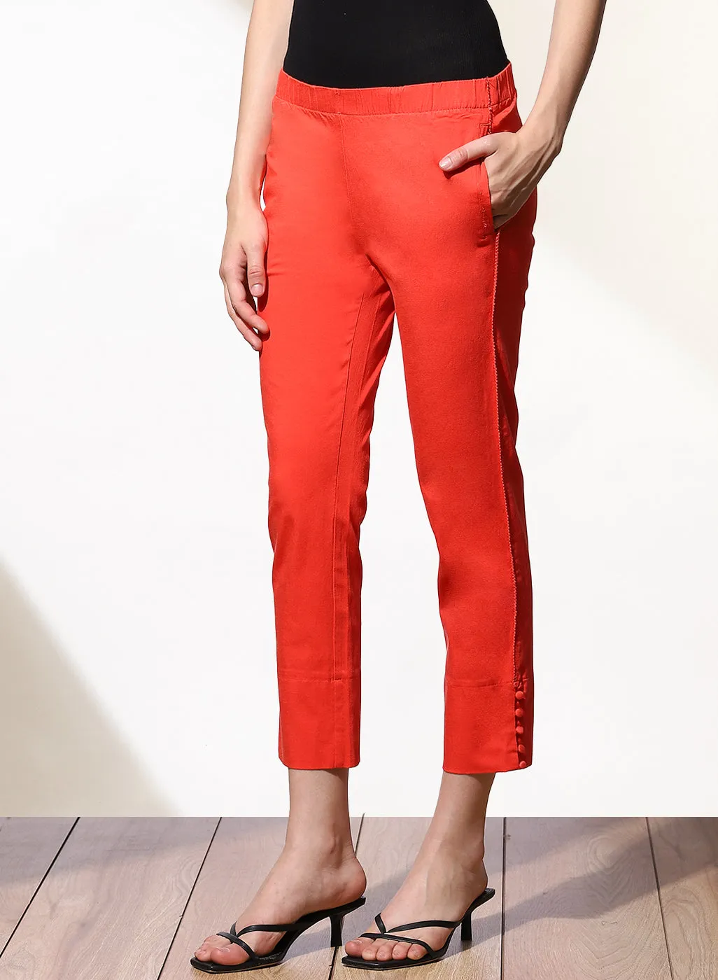 Mia Orange Relaxed Fit Pants for Women