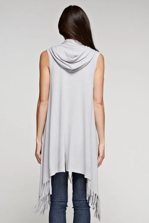 Mid Length Hooded Vest with Fringe