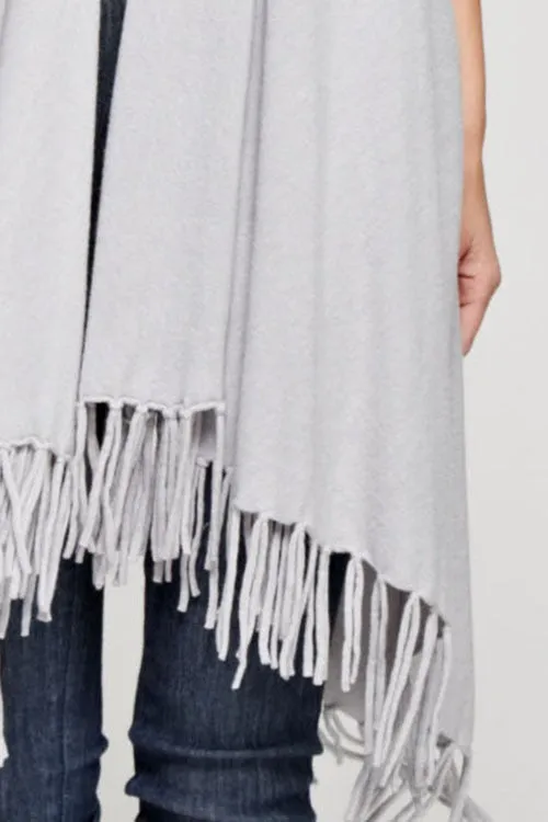 Mid Length Hooded Vest with Fringe