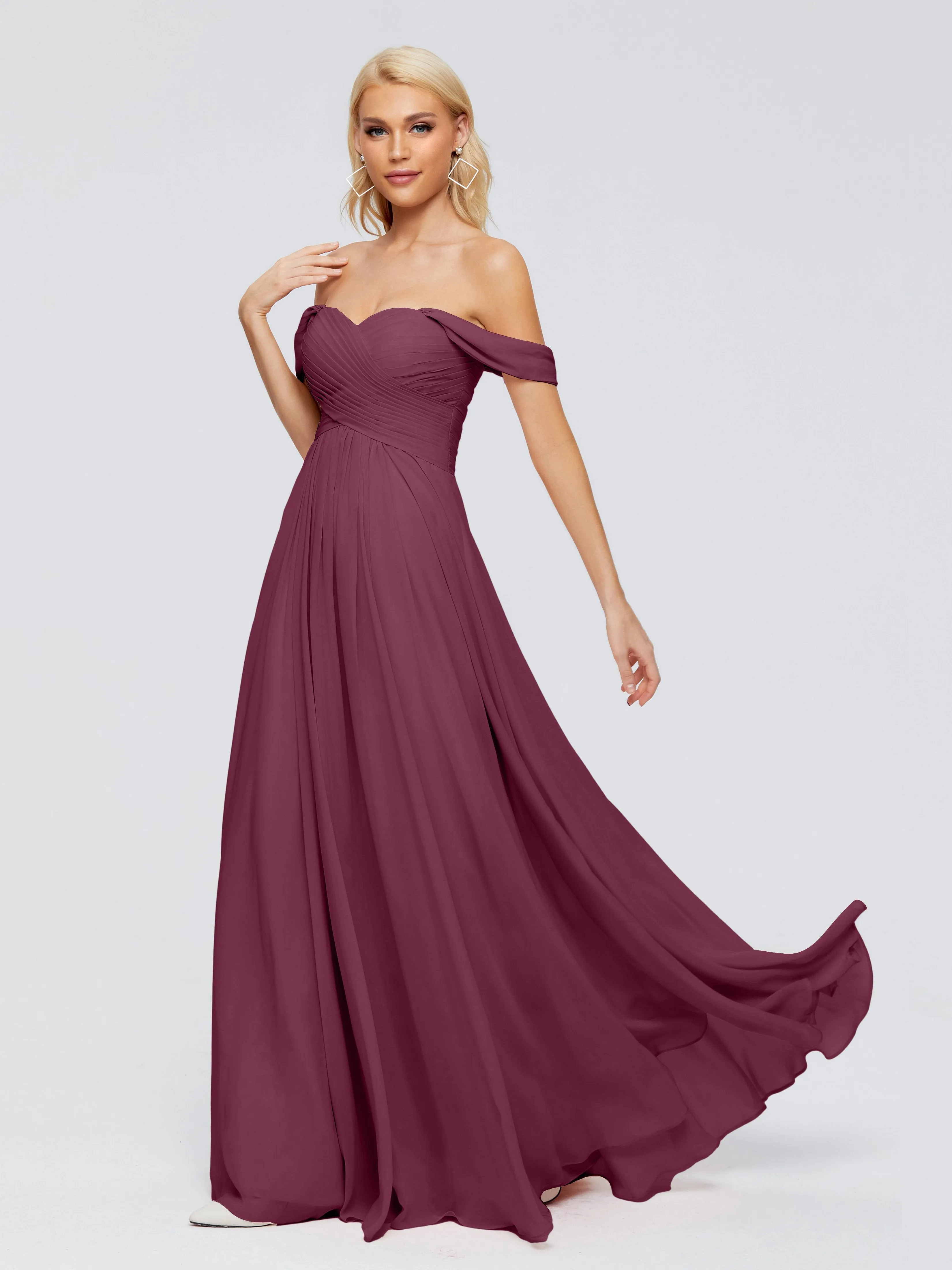 Mulberry Coloured Bridesmaid Dresses Trinity Gorgeous Off The Shoulder Long Chiffon Bridesmaid Dresses