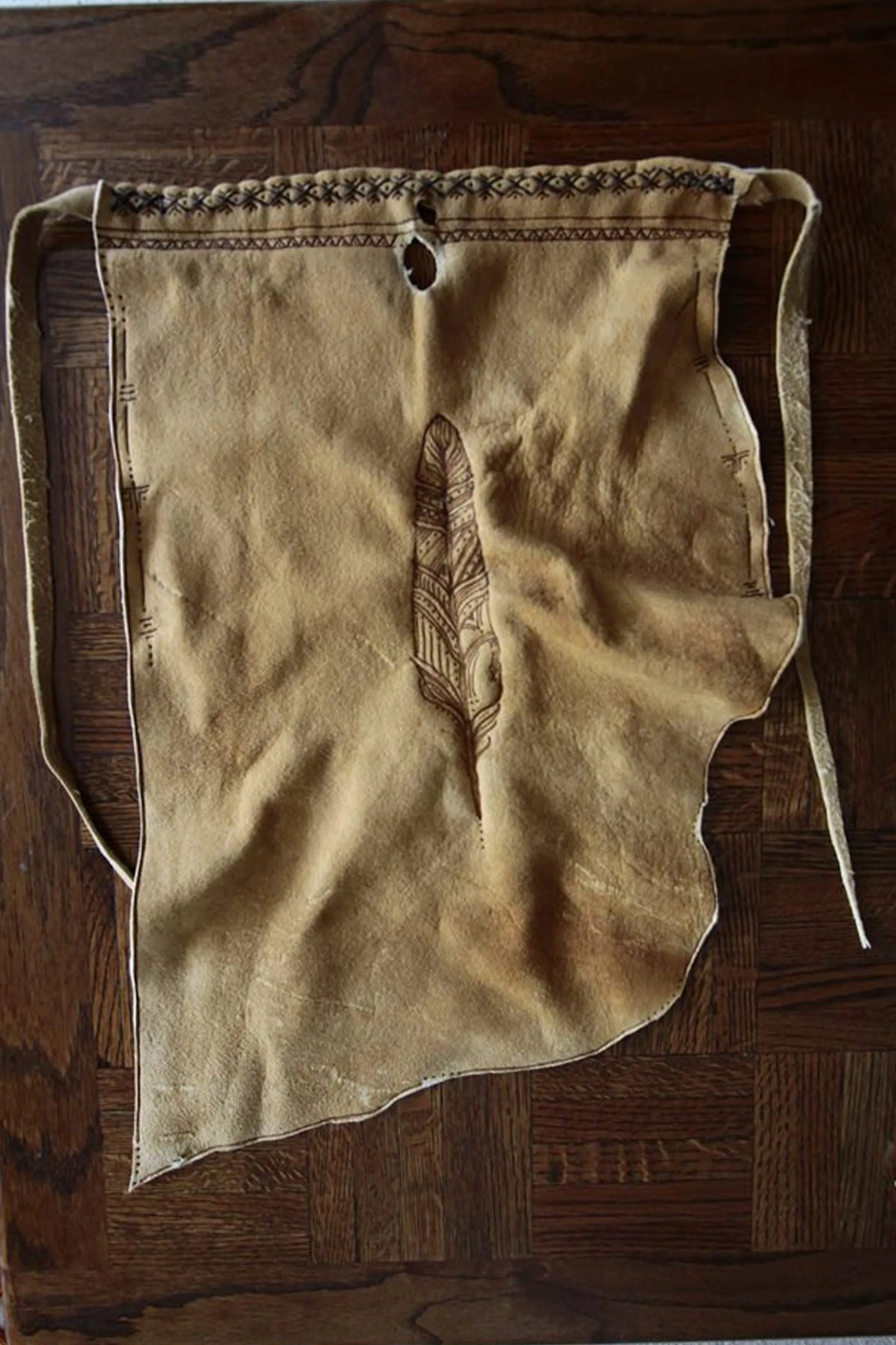 Natural Handmade Deer Hide Panel Skirt ~