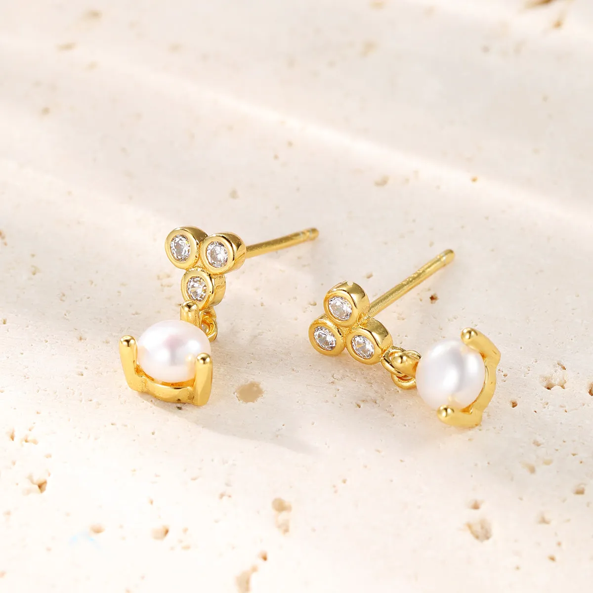 Nest Pearl Stud Earrings Sterling Silver Gold