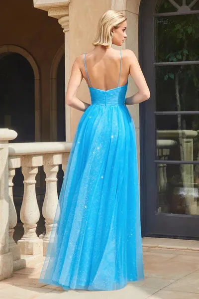 Ocean Blue Layered Tulle Ball Gown