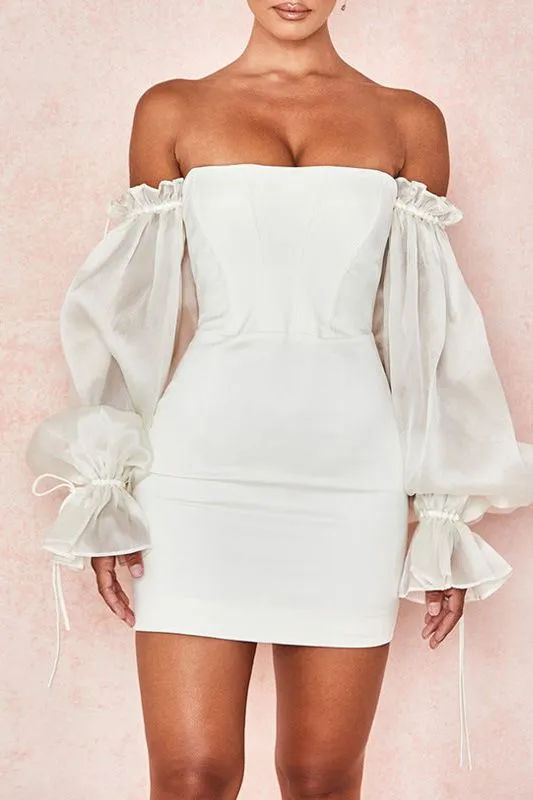 Off-shoulder lantern sleeve dress