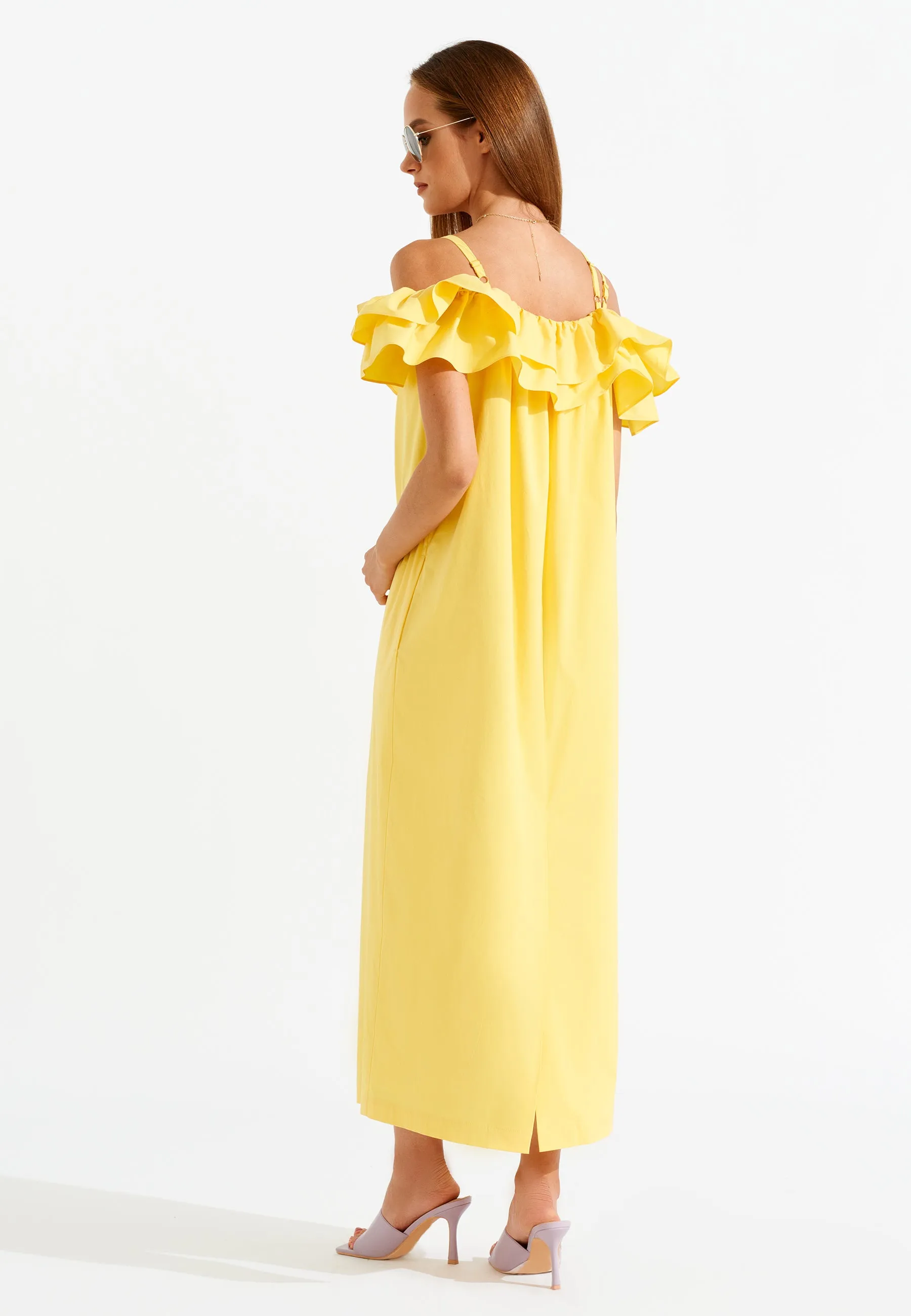 Off - Shoulder  Ruffle Sleeve Dress