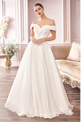 Off White Glitter Off The Shoulder Ball Gown