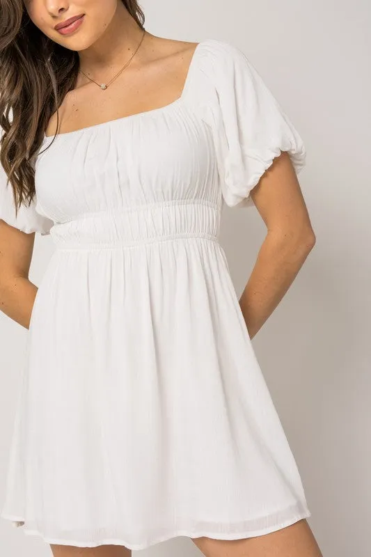 Off White Puff Sleeve Off Shoulder Dress