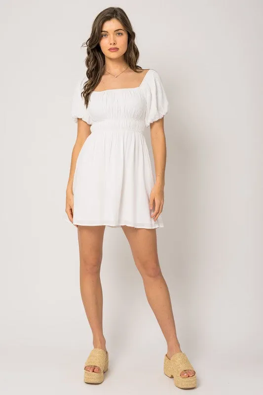 Off White Puff Sleeve Off Shoulder Dress