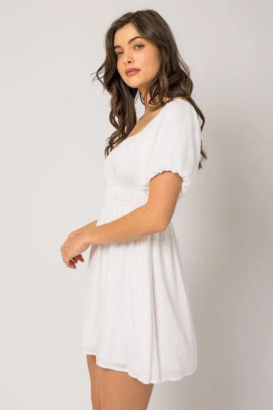 Off White Puff Sleeve Off Shoulder Dress