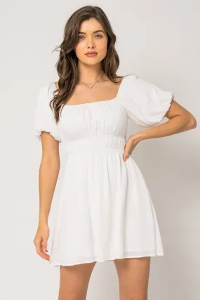 Off White Puff Sleeve Off Shoulder Dress