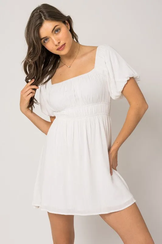 Off White Puff Sleeve Off Shoulder Dress