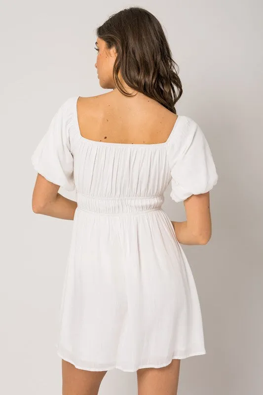 Off White Puff Sleeve Off Shoulder Dress