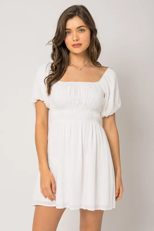 Off White Puff Sleeve Off Shoulder Dress