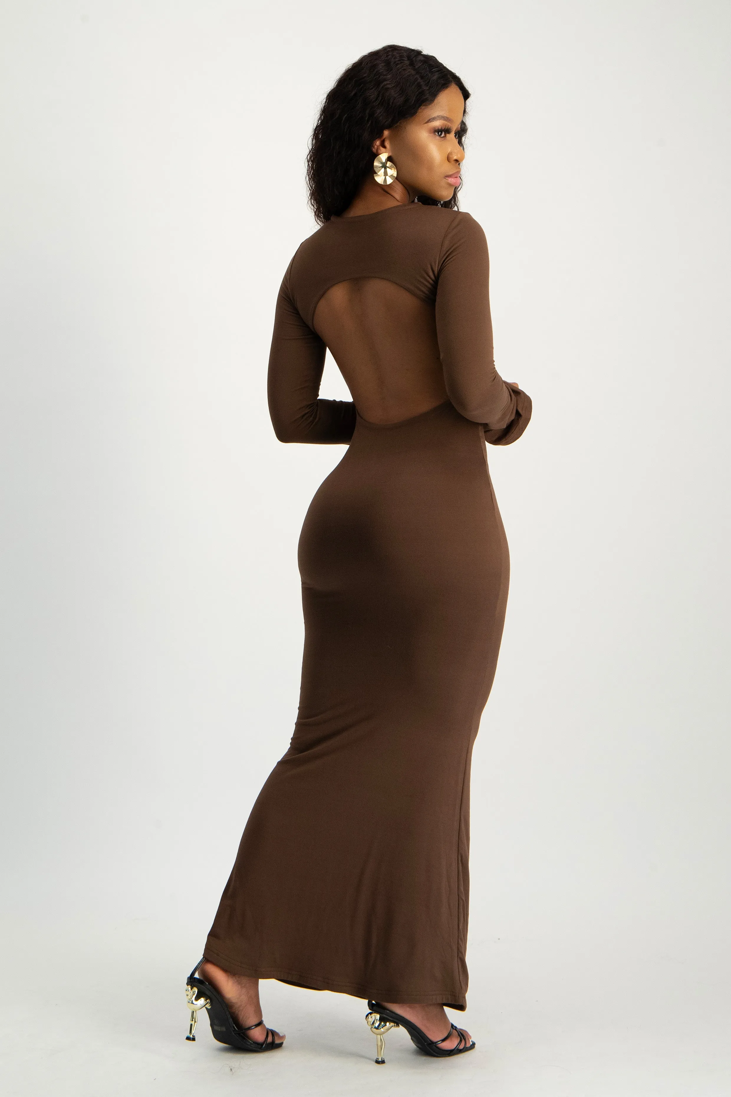 Open Back Long Sleeve Lounge Maxi Dress