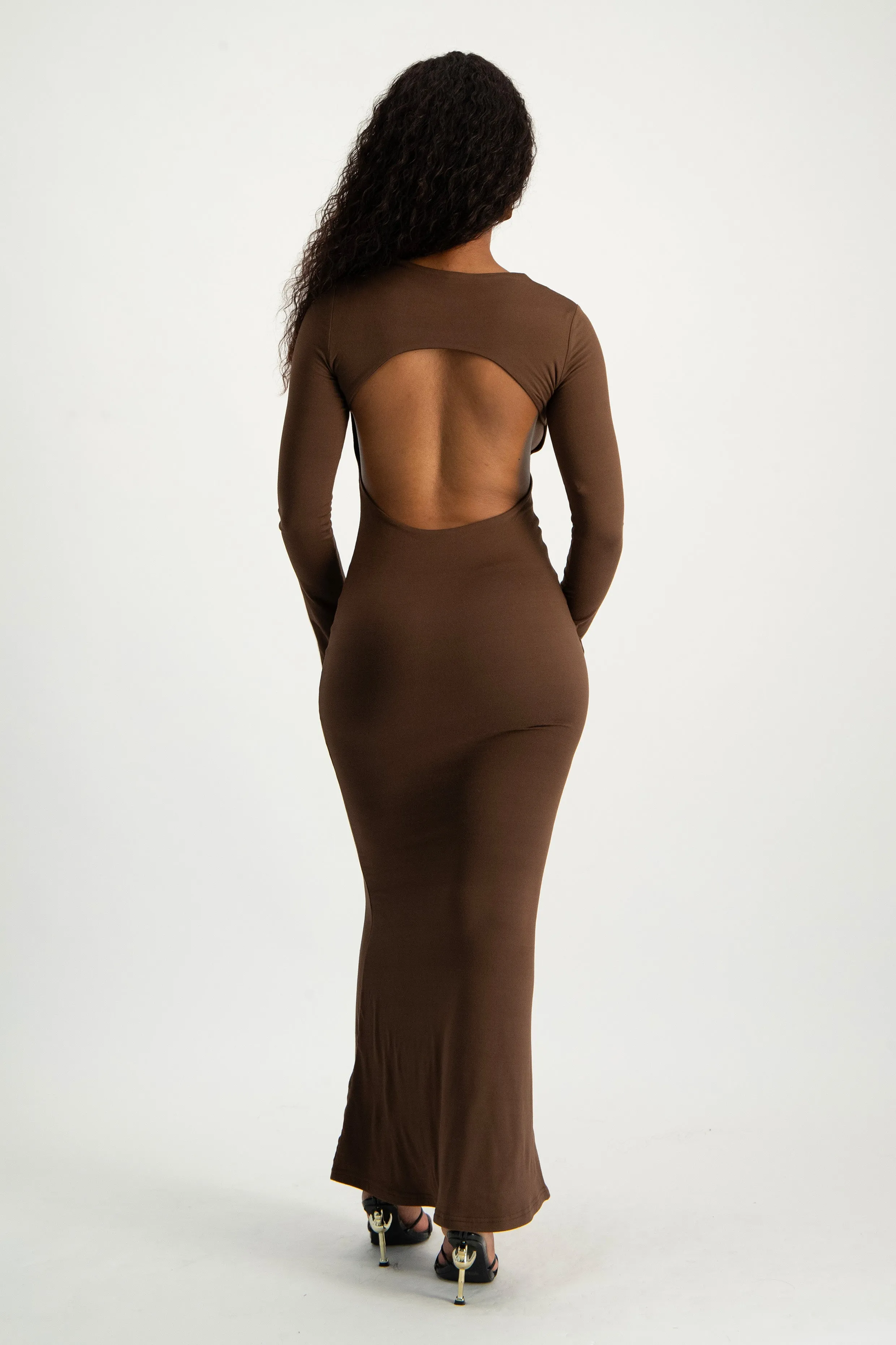 Open Back Long Sleeve Lounge Maxi Dress