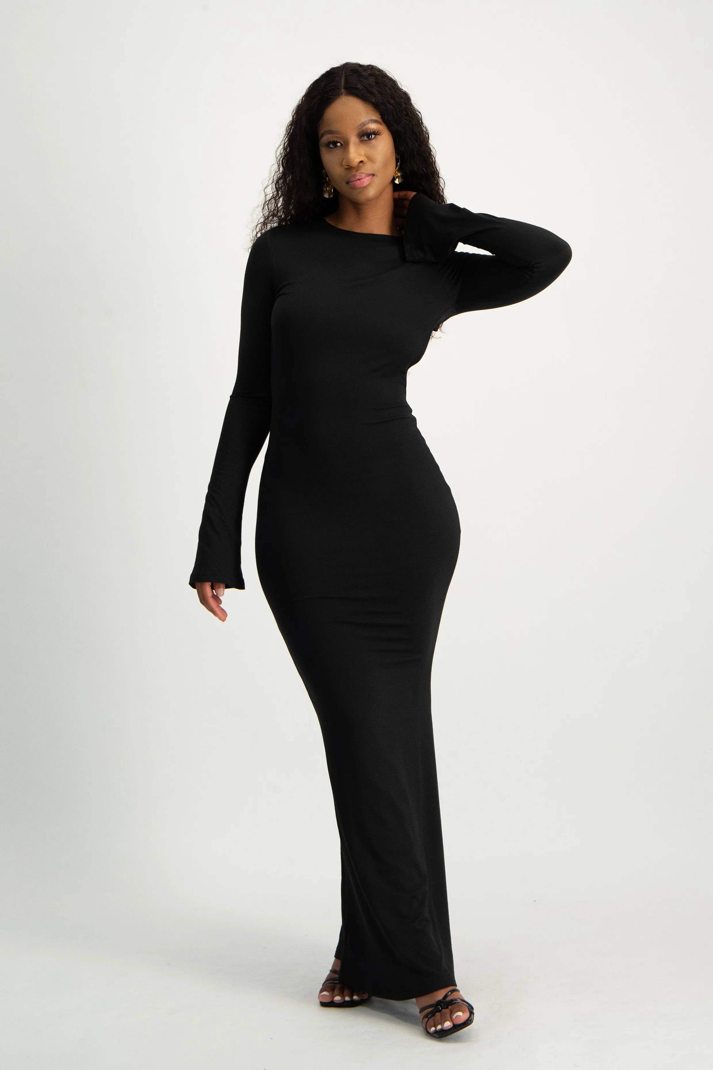 Open Back Long Sleeve Lounge Maxi Dress