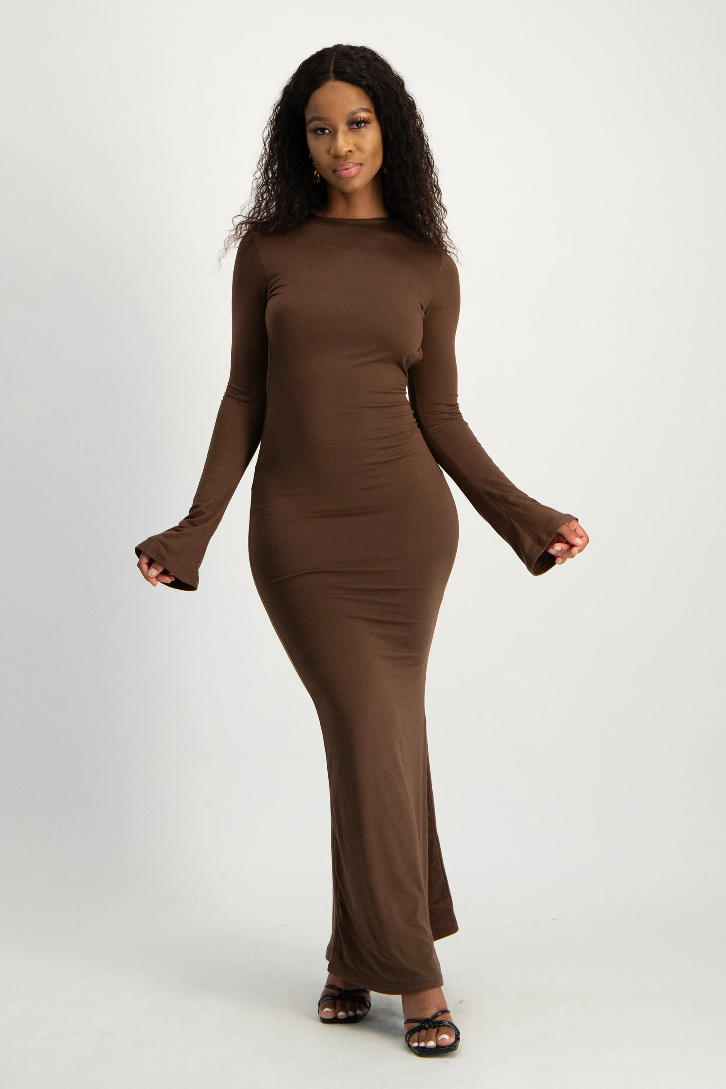 Open Back Long Sleeve Lounge Maxi Dress