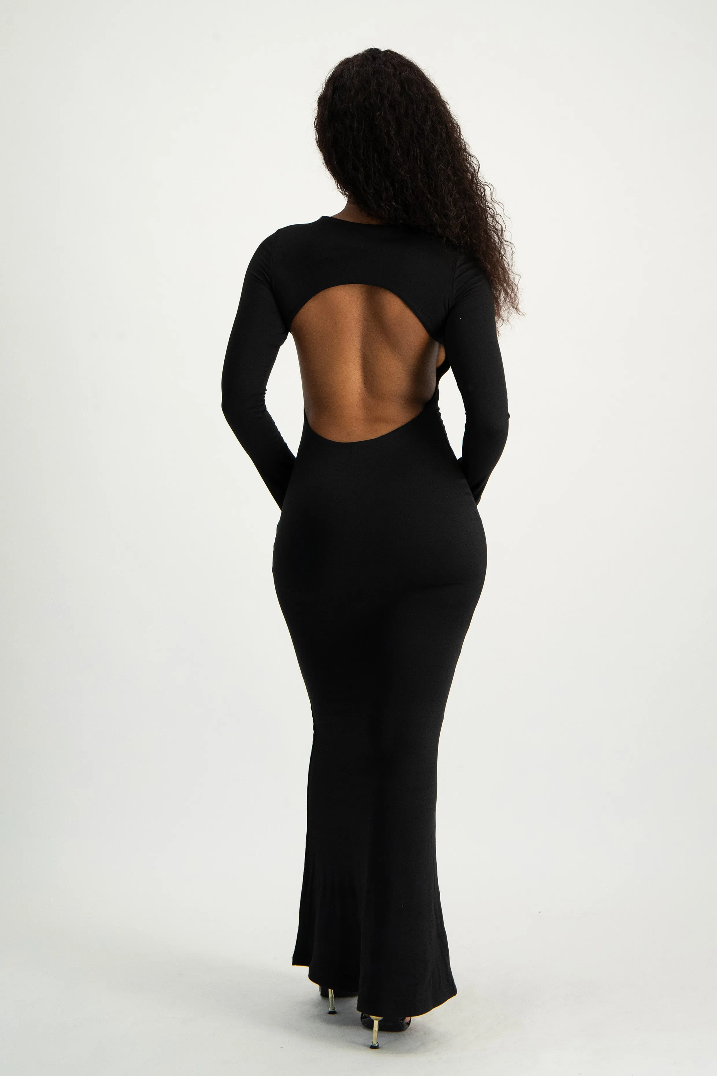 Open Back Long Sleeve Lounge Maxi Dress