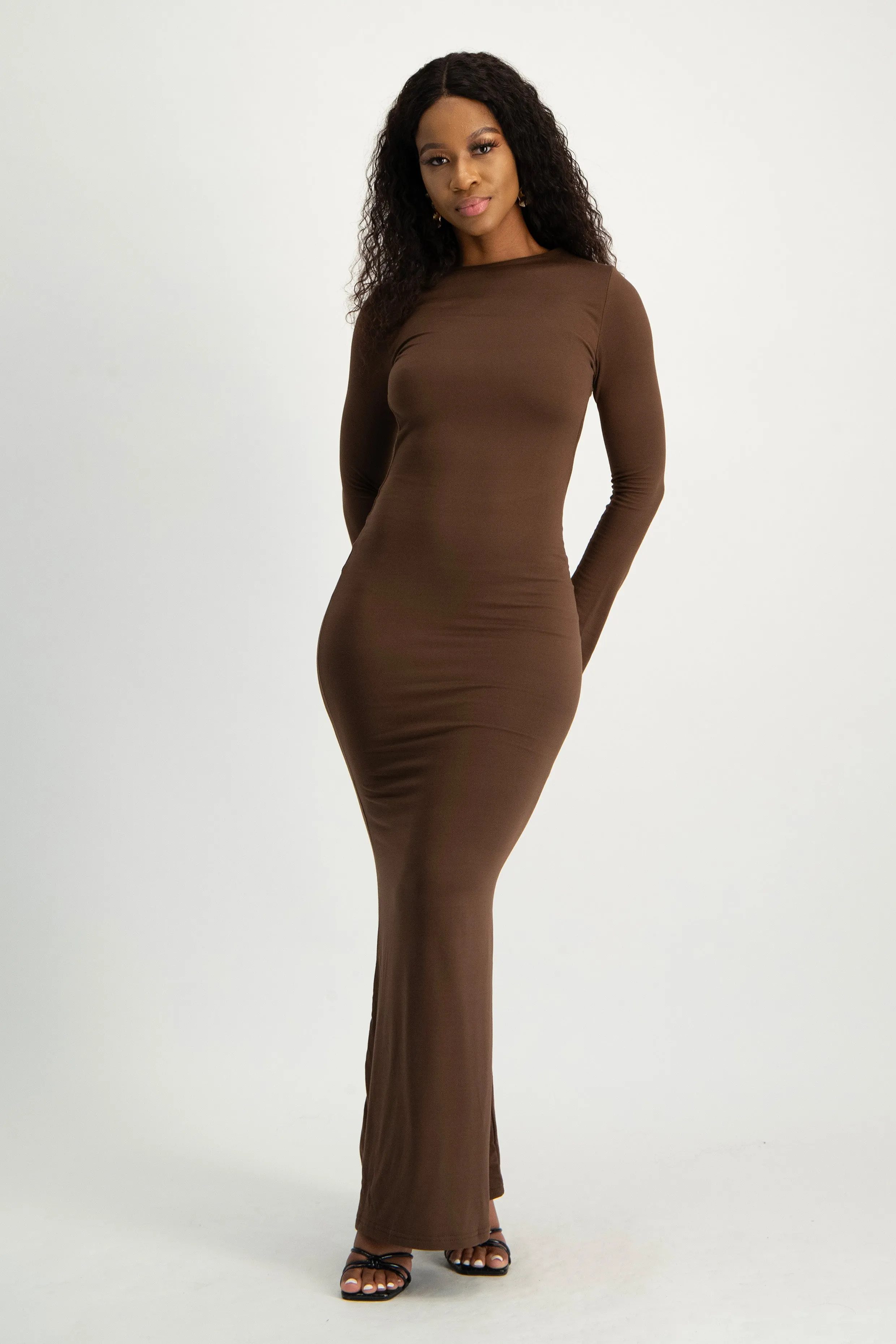 Open Back Long Sleeve Lounge Maxi Dress