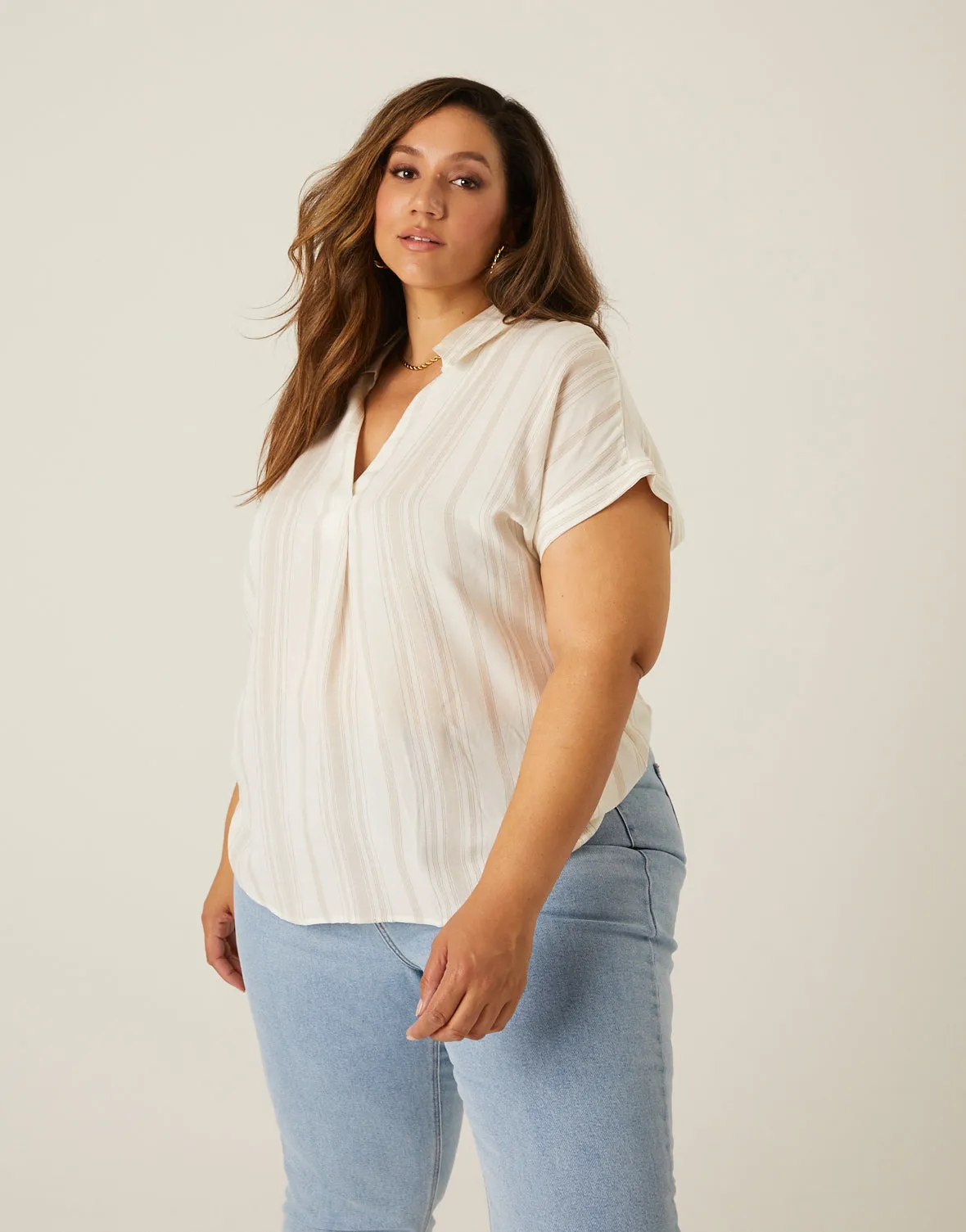 Plus Size Striped Linen Tee