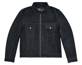 Rancher Goat Suede Trucker Black Leather Jacket