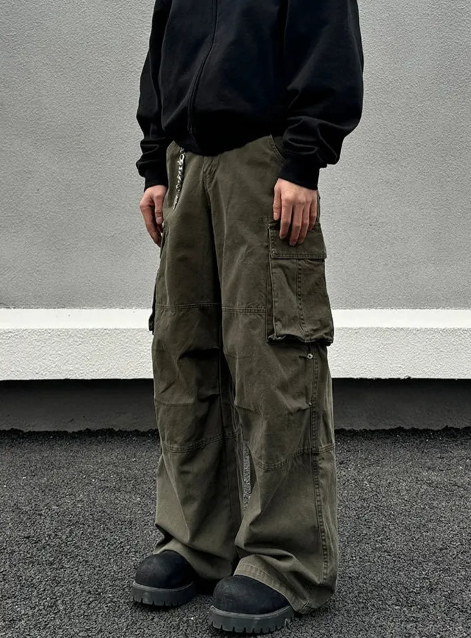 Relaxed Fit Cargo Wide-Leg Pants